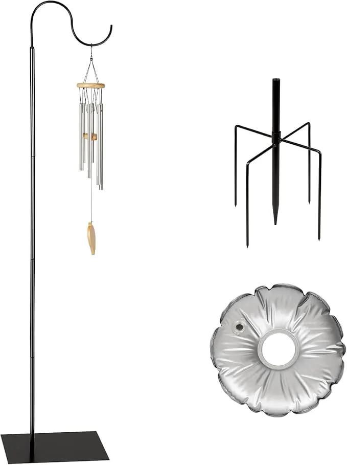 Liitrton 62.6 Inch Shepherds Hooks for Outdoor, Adjustbale Hummingbird Feeder Stand Bird Feeder Pole Wind Chime Stand with Flat Base, 4 Prongs Base and Water Weight Bag by GreenHaven Gardens