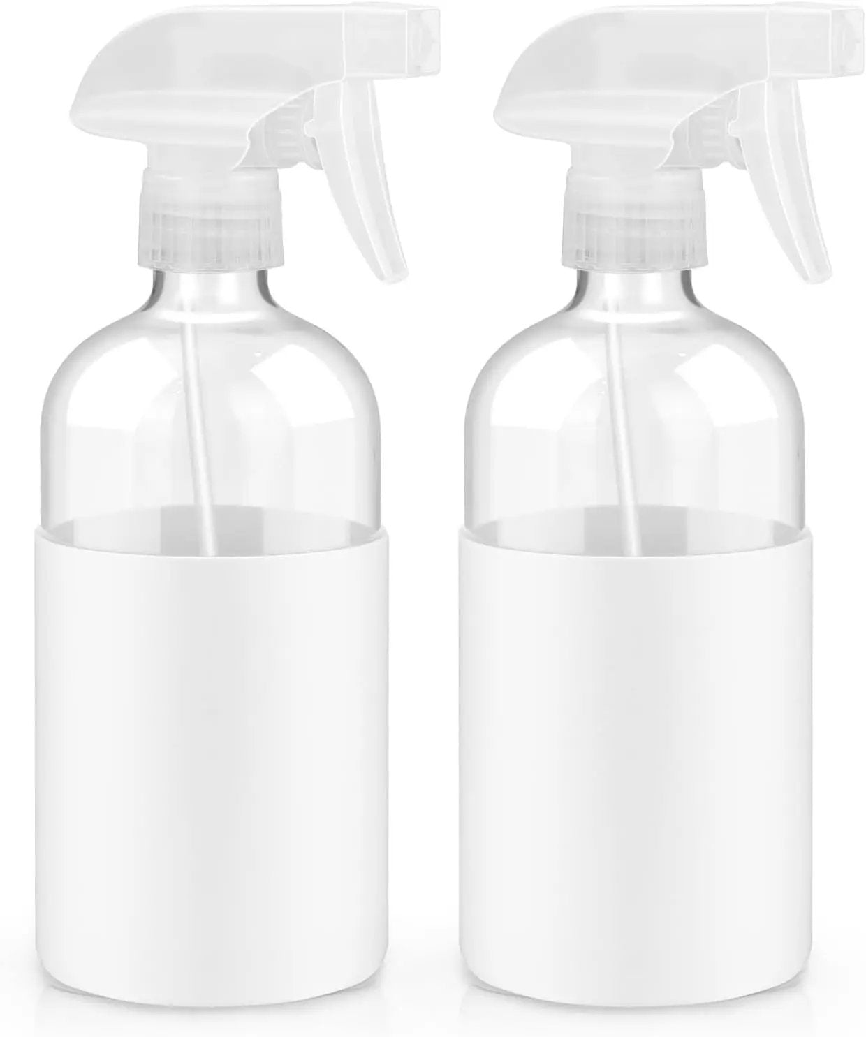 2 Pack Glass Spray Bottles with Silicone Sleeve, 16 oz Empty Refillable Containers with Adjustable Spray Nozzles, Spray Bottles for Hair, Cleaning Solutions and Plants White by GreenHaven Gardens