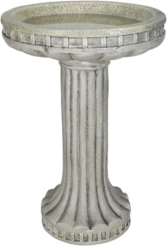 24 Inch Height Outdoor Bird Bath - Fibre Reinforced Concrete Large Bird Bath Stylish with Modern Pedestal for Garden, Patio, Backyard, Lawn - 16”W X 24”H Contemporary Birdbaths & Supports by GreenHaven Gardens