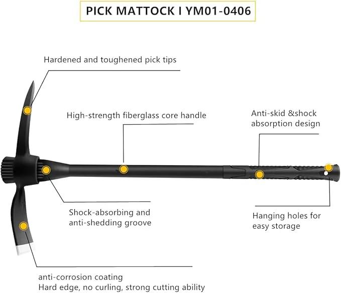 glorousamc Forged Adze Pick, Weeding Mattock Hoe Pick Mattock with Fiberglass Handle, Garden Pick, Great for Loosening Soil, Archaeological Projects (5LB-with 36" Fiberglass Handle) by GreenHaven Gardens