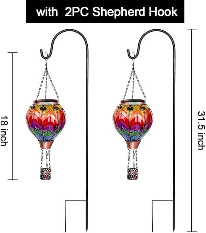 2PCS Solar Hot Air Balloon Lanterns with Flame with Shepherd's Hooks, Glass Hanging Flickering Lights Outdoor Waterproof for Garden Tree Yard Patio Mother's Day Gift, 18" H Wavy-Colorful by GreenHaven Gardens