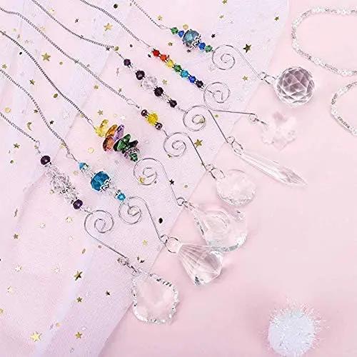 H&D HYALINE & DORA Set 7 Crystal Rainbow Suncatcher Glass Bead Chain Fengshui Hanging Pendant for Window Garden Party by GreenHaven Gardens