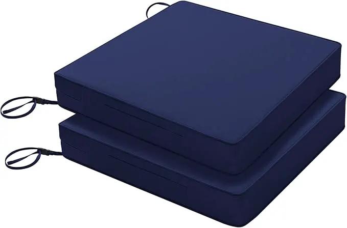 Favoyard Patio Chair Cushions 18 x 18 x 3 Inch Waterproof Outdoor Seat Cushions for Patio Furniture 3-Year Color Fastness Garden Sofa Couch Pads with Handle & Adjustable Straps Set of 2, Blue by GreenHaven Gardens