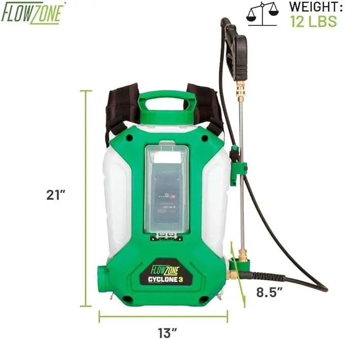 FlowZone Cyclone 3 Battery Powered Backpack Sprayer - Variable-Pressure 5-Position Electric Sprayer Compatible with FlowZone, De-Walt, Milwaukee, Makita, & Bosch Batteries (Battery Not Included) by GreenHaven Gardens