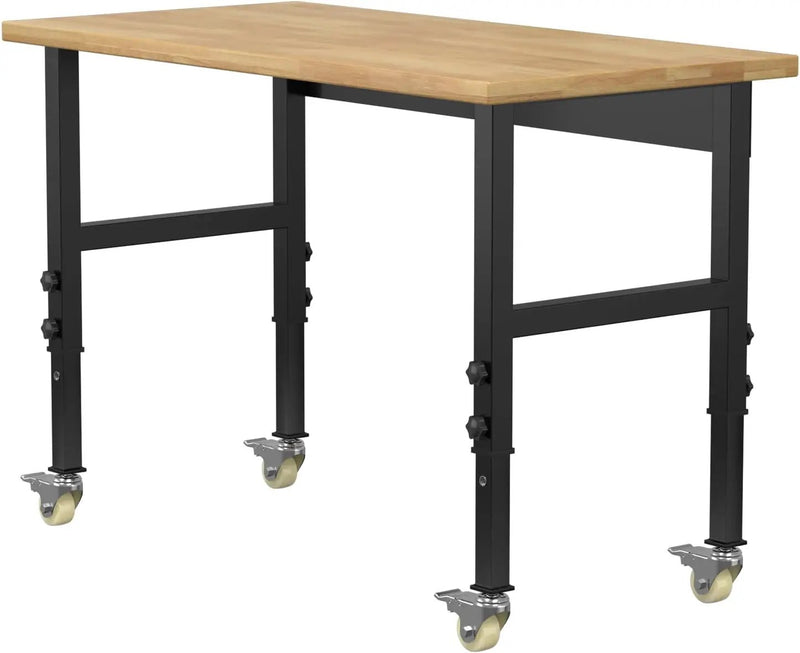 48" Adjustable Workbench,Heavy-Duty Work Table,3000 LBS Load Capacity Hardwood Workstation with Wheels,for Workshop, Garage by GreenHaven Gardens