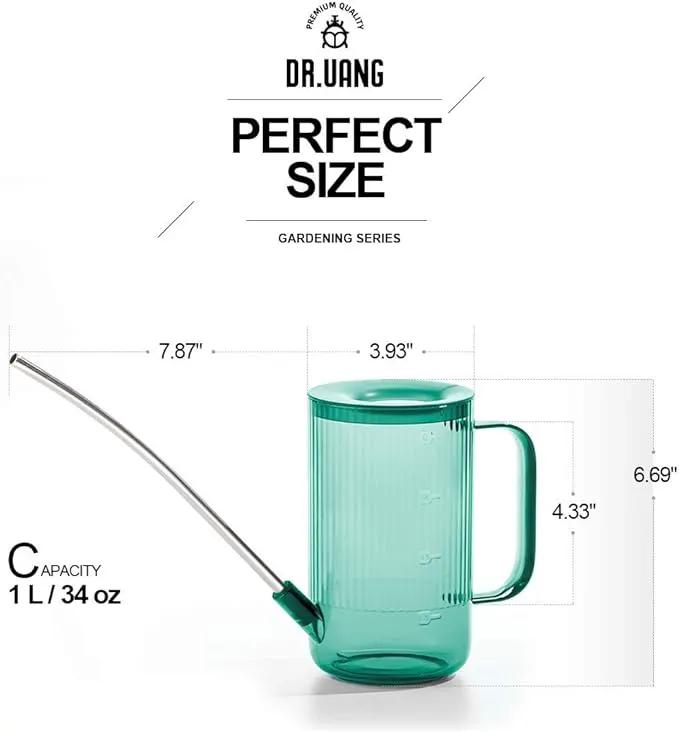 Small Watering Can Indoor Plants with Long Spout (1L, Emerald) by GreenHaven Gardens