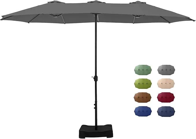 GREEN PARTY 15 ft Rectangle Patio Umbrella with Base Included, Double-Sided Table Umbrella with Crank, Large Outdoor Umbrellas for Patio Poolside Garden Backyard, Smoky Gray by GreenHaven Gardens