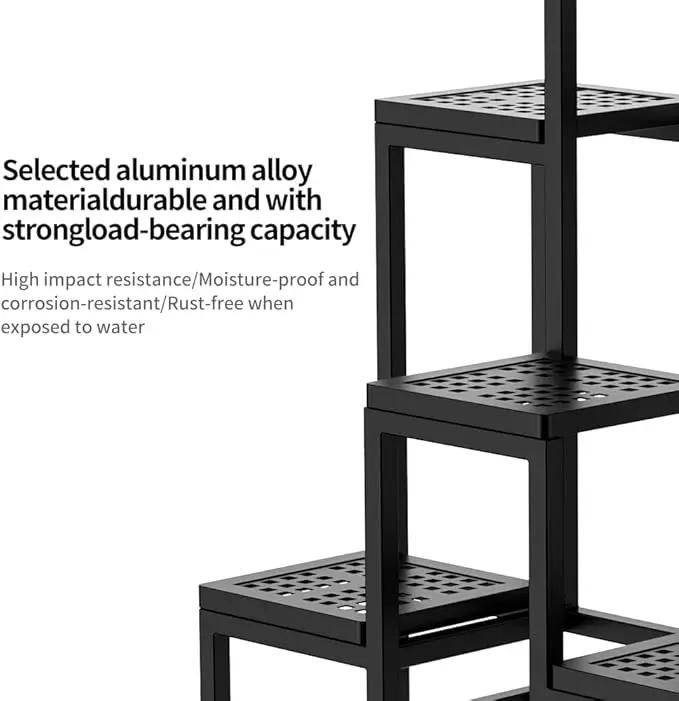 Plant Stand - Aluminum Indoor/Outdoor Flower Rack, Waterproof & Rust-Proof, Stable Support for Pots, Perfect for Living Room, Balcony, Garden, and Office (Black, 6 Tier) by GreenHaven Gardens