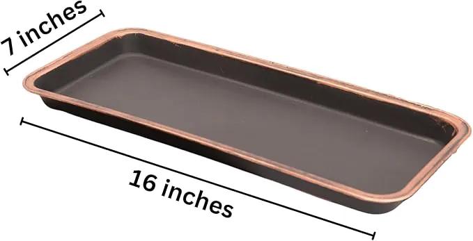 16" Decorative Rectangular Tray/Saucer (2 Pack) Fancy Trim Rustic/French Country Look, Planter Base for Indoor/Outdoor Decor Use. Long Lasting, Reusable Light Weight (16 inches, Copper) by GreenHaven Gardens