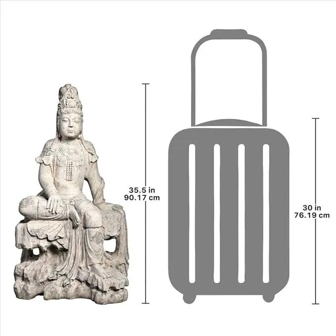 Design Toscano Resting Guan-Yin Patroness of Compassion Asian Decor Outdoor Garden Statue, 35 inch Tall, Fiberglass Cast Stone Resin, Limestone Finish by GreenHaven Gardens