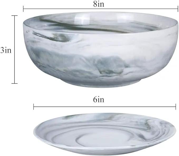 G EPGardening 8in Marble Pattern Large Round Succulent Planter Pot Modern Flower Pot Indoor and Outdoor Planter with Marble Tray by GreenHaven Gardens
