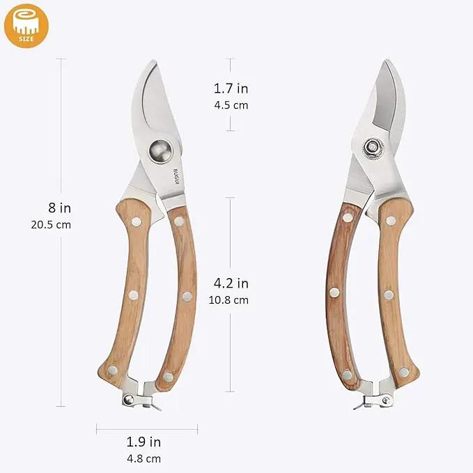 BUGUI Wood Handle Pruning Shears, SK-5 Steel Blade, 1-inch Cutting Capacity, Sharp, Well Designed Garden Shears, 8" by GreenHaven Gardens