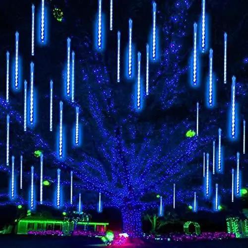 EXF 2-Pack Christmas Decorations Light Outdoor, Meteor Shower Lights 16 Tubes 384 LEDs Indoor Outdoor Rain Drop String Lights for Xmas Tree Roof (Blue) by GreenHaven Gardens