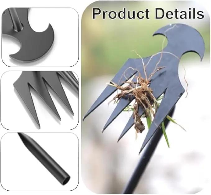 Stainless Weeding Artifact Uprooting Weeding Tool, Stainless Steel Forged Weed Puller 4 Teeth Dual Purpose Weeder, Hand Weeder Tool for Gardening with Long Handle (Black 2Pcs) by GreenHaven Gardens