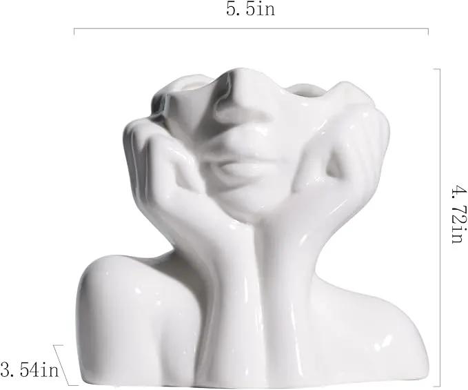BrownLove Ceramic Face Vase White Flower Vase for Decor Female Form Face Vase Art Vase Modern Decorative Vase Centerpiece for Table Shelf Living Room Office Bedroom Small by GreenHaven Gardens