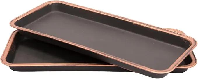 16" Decorative Rectangular Tray/Saucer (2 Pack) Fancy Trim Rustic/French Country Look, Planter Base for Indoor/Outdoor Decor Use. Long Lasting, Reusable Light Weight (16 inches, Copper) by GreenHaven Gardens