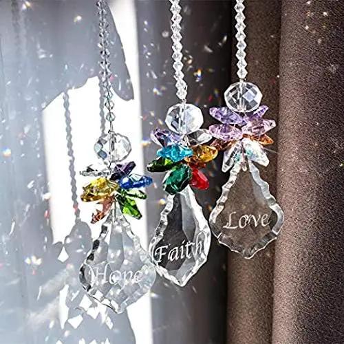H&D HYALINE & DORA Glass Crystal Rainbow Angel Ornament Chakra Hanging Suncatcher Window Sun Catcher with Baroque Maple Leaf Pendant for Gift, Pack of 3 by GreenHaven Gardens
