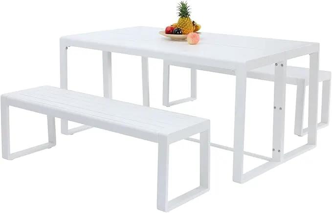 Aoodor 3-Piece Outdoor Patio Dining Set, Aluminum Furniture Set with 1 Rectangular Picnic Table and 2 Benches for Garden, Lawn, Yard by GreenHaven Gardens