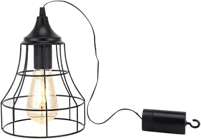JHY DESIGN Hanging Lamp Black Battery Powered Decorative Pendant Lamp Metal Cage Battery Lamp with 6 Hours Timer for Bar Bedroom Garden Parties Patio Indoor Outdoor Living Room(Geometry) by GreenHaven Gardens