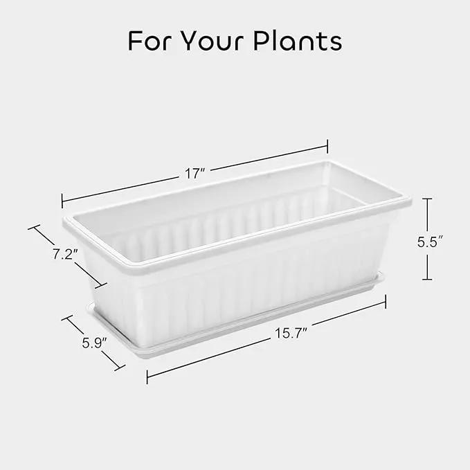 GROWNEER 3 Packs 17 Inches White Flower Window Box Plastic Vegetable Planters Long Pots with 15 Pcs Plant Labels for Outdoor Indoor Windowsill Patio Garden Home Decor Porch by GreenHaven Gardens