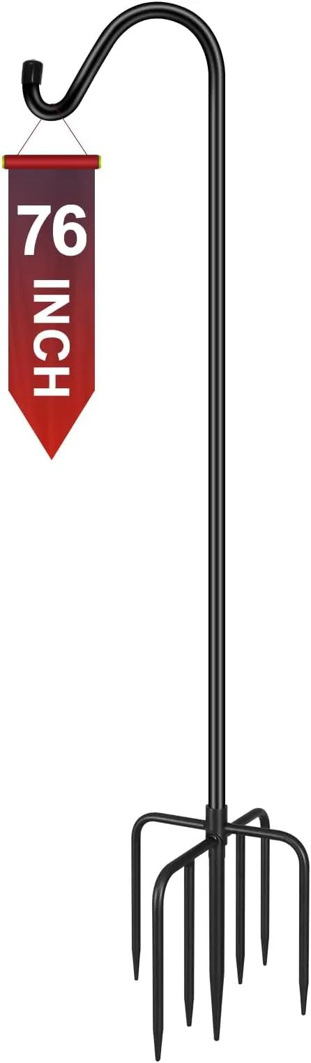 Gtongoko Adjustable Shepherds Hooks for Outdoor 76 Inch Bird Feeder Pole with 7 Prongs Base, 5/8 Inch Thick Heavy Duty for Hanging Bird Feeder, Plant Baskets,1 Pack by GreenHaven Gardens
