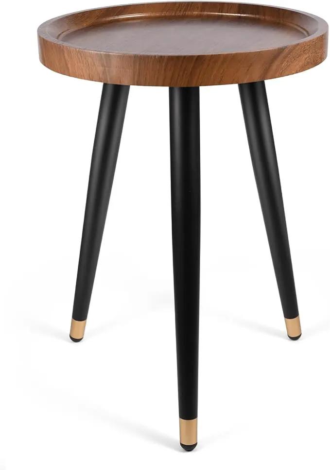 Plant Stand Indoor,Mid Century Walnut Wood Plant Table, Heavy Duty Metal Tall Flower Pot Stand,Modern Round Small Side End Table with Raised Design(12"x17") by GreenHaven Gardens