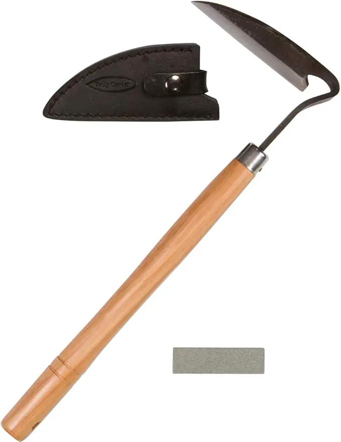 Effortless Weeding: Sharp Sickle Cuts Roots, Saves Time - with Thick Leather Sheath & Sharpening Stone by GreenHaven Gardens