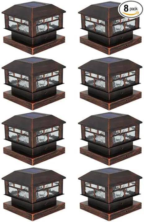 Solar Post Cap Lights Bronze Fence Deck Post Light Solar Powered Fit 3.5x3.5 4x4 5x5 Wooden Posts 8 Packs by GreenHaven Gardens