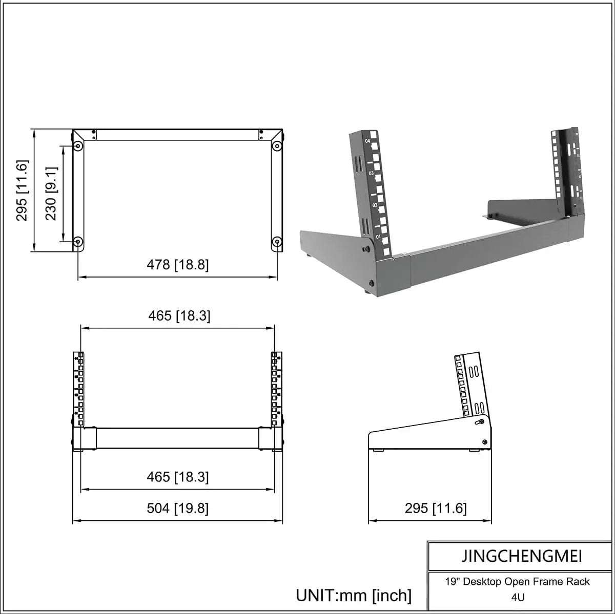 JINGCHENGMEI 4U Desktop Network Rack 19 inches Small Open Frame Rack 2 Post Free-Standing Tabletop Rack for Server, Patch Panel, Data, AV, IT,Studio or Networking Equipments (4U) by GreenHaven Gardens