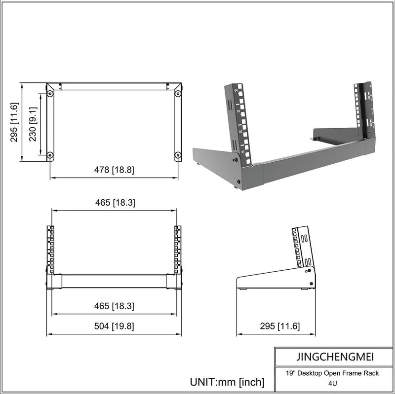 JINGCHENGMEI 4U Desktop Network Rack 19 inches Small Open Frame Rack 2 Post Free-Standing Tabletop Rack for Server, Patch Panel, Data, AV, IT,Studio or Networking Equipments (4U) by GreenHaven Gardens