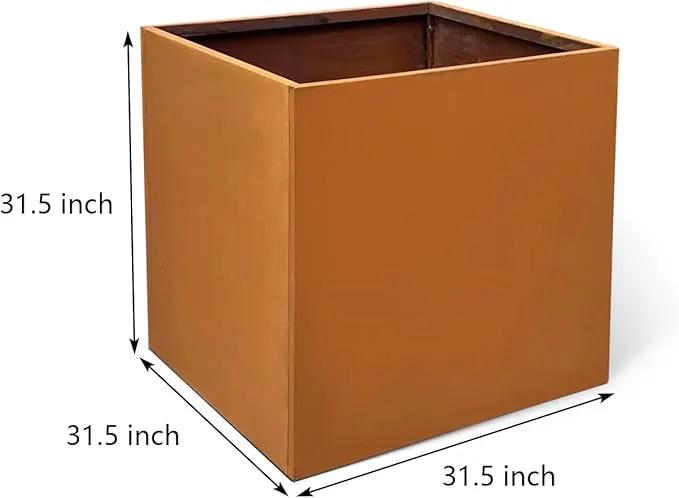 Corten Steel Planter Box Metal Outdoor Planter Large Square Cube Rustic Planter Pot Durable Antique Detached for Commercial Residential Tall Plant Patio Deck and Backyard 32 Inch by GreenHaven Gardens