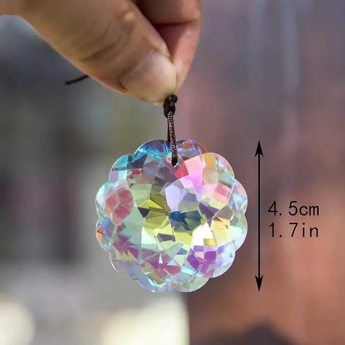 HDCRYSTALGIFTS Set 2 AB Color Crystal Suncatcher Datura Shaped Pendant Rainbow Feng Shui Hanging Prism (45mm) by GreenHaven Gardens
