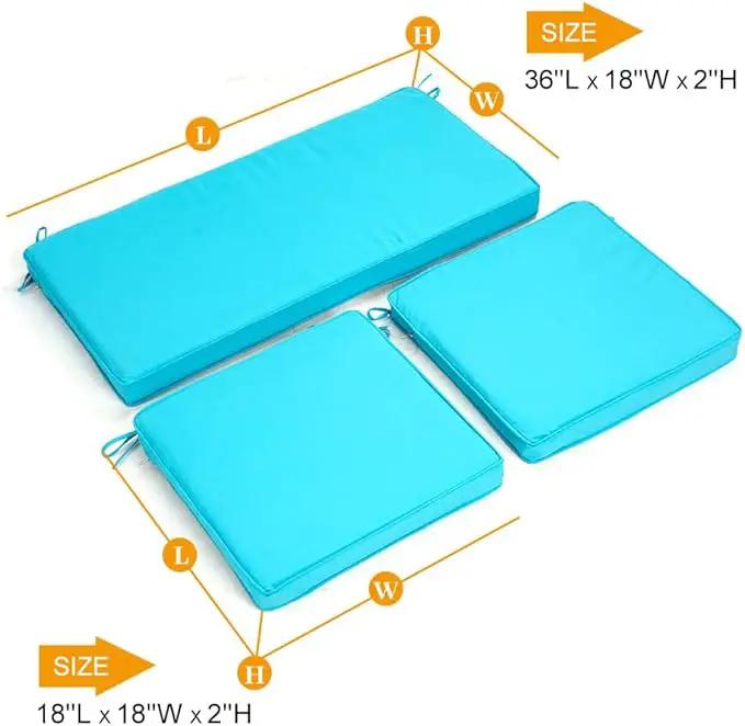 3-Pack Outdoor Patio Furniture Replacement Cushions Set–High-Elastic Sponge Cushions Fit 4-Piece Wicker Rattan Sofa, Loveseat & Chairs, 36x18x2 & 18x18x2, Waterproof, Fade-Resistant (Lake blue) by GreenHaven Gardens