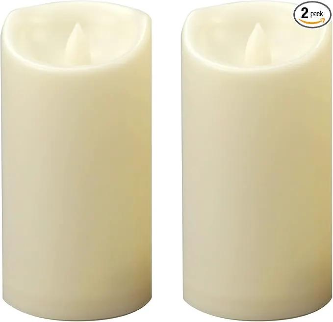 Waterproof Outdoor Battery Operated Flameless Pillar Candles with Timer White Plastic Realistic Flickering Fake Electric LED Lights for Lantern Garden Wedding Christmas Decorations 3”x6” 2 PCS by GreenHaven Gardens