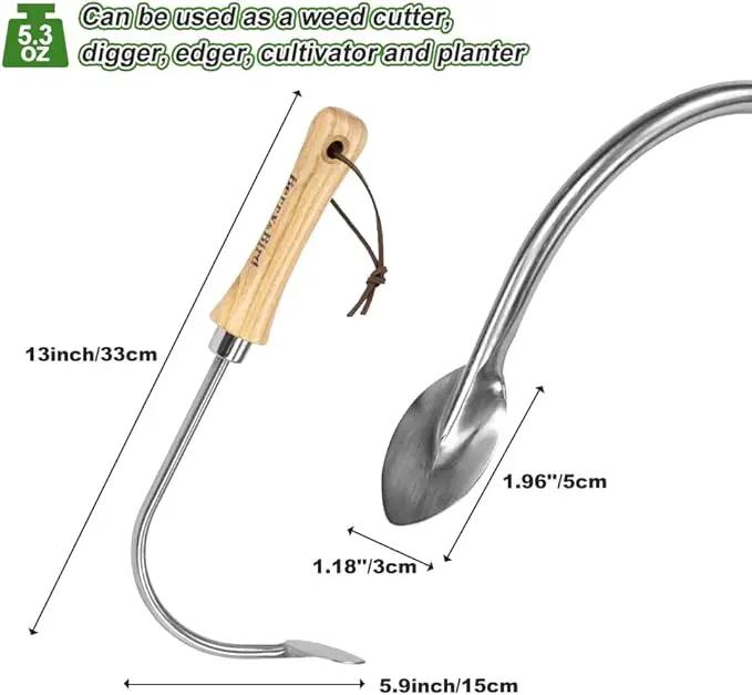 Berry&Bird Weed Puller Tool, Crack Weeder Cultivator Garden Hand Tools, Durable Curved Head Hook & Wooden Handle, Garden Digging, Edging, Planting Remover Tool for Patio Lawn Yard Moss Terrace Paving by GreenHaven Gardens