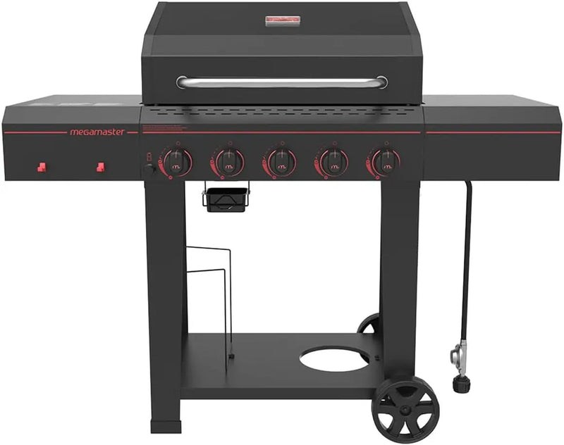 720-0982 5 Burner Propane Barbecue Gas Grill, Side Shelves with Hooks, for Outdoor Cooking, Patio, Garden Barbecue Grill, 50000 BTUs, Open Chart, Black by GreenHaven Gardens