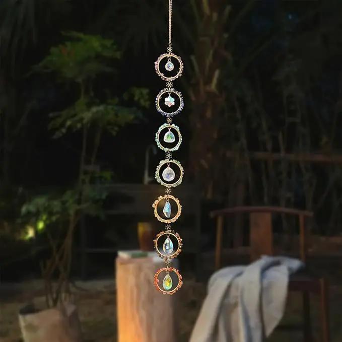 Crystal Sun Catcher Window Hanging 7 Chakra Spheres Gemstone Decor Hanging Ornament Natural Gem Wall Hangings Healing Crystal Decor Handmade Home Window Car Decoration Gift for Mom by GreenHaven Gardens