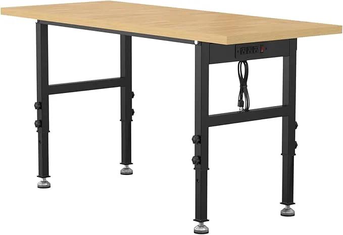 60" Adjustable Workbench,Heavy-Duty Work Table,3000 LBS Load Capacity Particleboard Hardwood Workstation Outlets with Power Strips and Fixed feet,for Workshop, Garage by GreenHaven Gardens