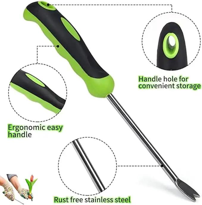 Weed Puller Tool, Gardening Hand Weeder Tool, Stainless Steel Dandelion Weeder Tool, Includes Gardening Gloves, for Yard and Garden by GreenHaven Gardens