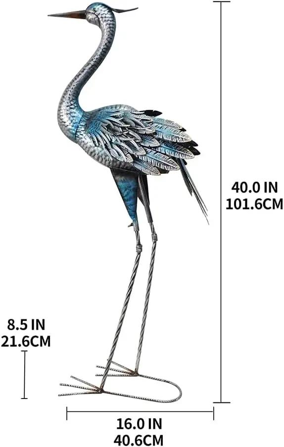 Crane Garden Decor Statue, Blue Heron Garden Statue Metal Yard Art Outdoor Decoy, Garden Sculptures & Statues for Yard/Garden/Lawn/Pond/Outdoor Decoration, 1Pc by GreenHaven Gardens