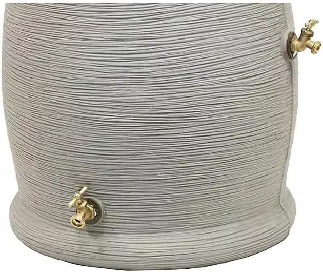 Stylish Impressions Capri Rain Saver, 50 Gallon, Sturdy Rain Barrel with Planter, Ribbed Design, Gray, with Dual Brass Spigots. by GreenHaven Gardens