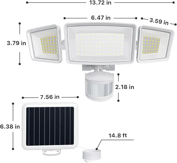 Ensenior 5 Motion Sensor Modes Solar Security Light, 1800LM 270° Wide Angle 3 Heads LED Flood Lights, IP65 Waterproof Wall Lights, Separate Solar Panel Remote Control Solar Lights Outdoor by GreenHaven Gardens