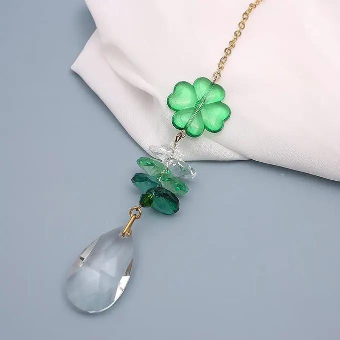 Crystal Hanging Decorations-Hanging Ornament Crystals with Leaf Clover Suncatchers with Crystal Ball for Home, Office, Garden and Festival Decoration by GreenHaven Gardens