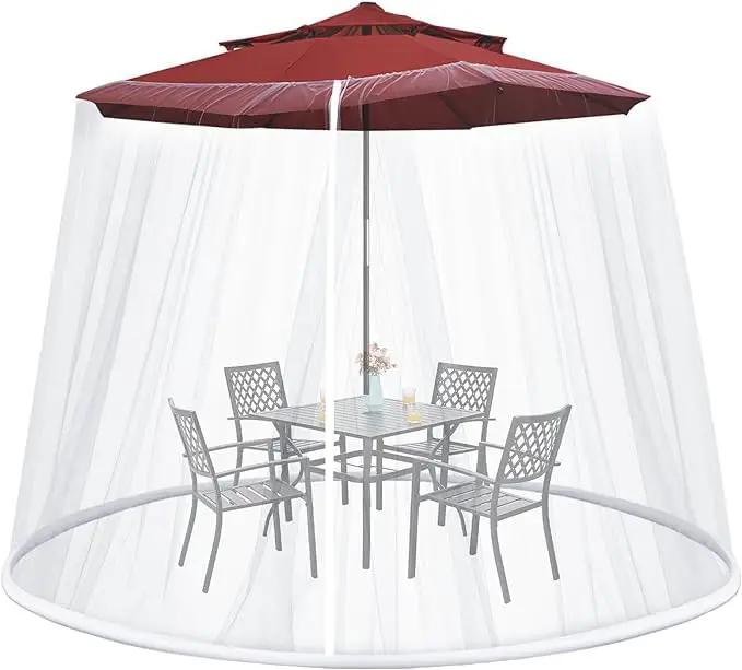 9-11 FT Umbrella Net for Outdoor Umbrella, Universal Hanging Mosquito Net for Patio,Polyester Mesh Umbrella Screen for Patio Tables with Zipper(White) by GreenHaven Gardens