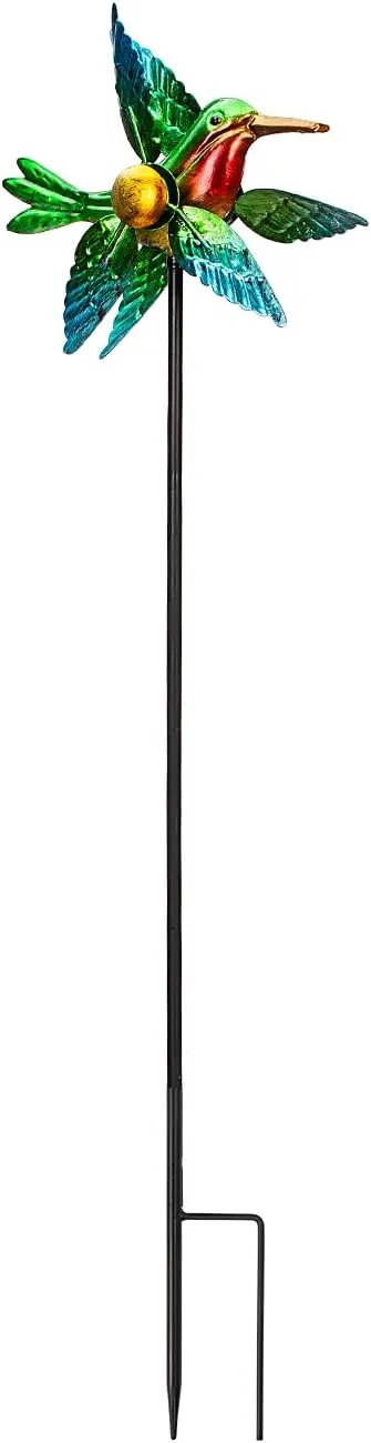 Wind Spinner Yard Spinners Hummingbird Small Wind Sculpture Metal Windmill 2 Pack for Outdoor Yard Patio Lawn & Garden by GreenHaven Gardens