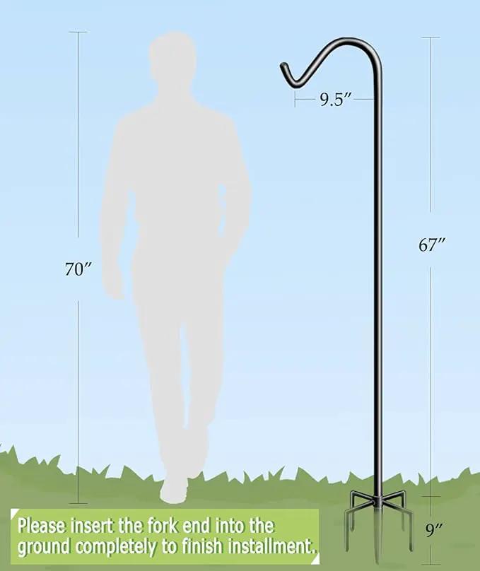 Garbuildman 76 Inch Tall Shepherd Hooks with 5-Forked Base, Adjustable Heavy Duty Bird Feeder Pole Stand Hanger for Outdoor, Shiny Black, 2 Pack by GreenHaven Gardens