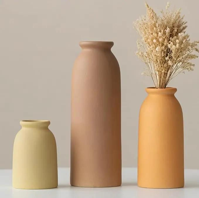 Ceramic Vase Set-3, Small Flower Vases for Decor, Modern Boho Farmhouse Style, Decorative Vases for Pampas Grass & Dried Flowers, Distressed Finish (Brown Mix) by GreenHaven Gardens