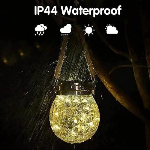 Solar Lantern Crackle Glass Ball, 2 Pack Garden Hanging Solar Lights Outdoor Waterproof Lanterns with 30 Warm White LED for Outdoor Decor Patio Yard Lawn Pathway by GreenHaven Gardens