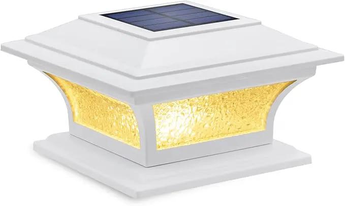 SIEDiNLAR Solar Post Lights Outdoor Glass LED Fence Cap Light 2 Modes for 4x4 5x5 6x6 Posts Patio Deck Garden Decoration Warm White/Cool White Lighting White (1 Pack) by GreenHaven Gardens