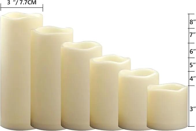 CANDLE CHOICE Waterproof Outdoor Battery Operated Flameless Pillar Candles with Timer White Plastic Realistic Flickering Electric LED Lights for Lantern Garden Wedding Christmas Decorations 6 Pack by GreenHaven Gardens